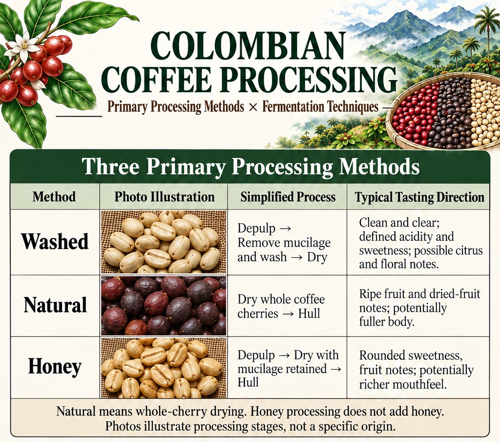 Processing Methods Washed, natural and honey coffee processing methods
