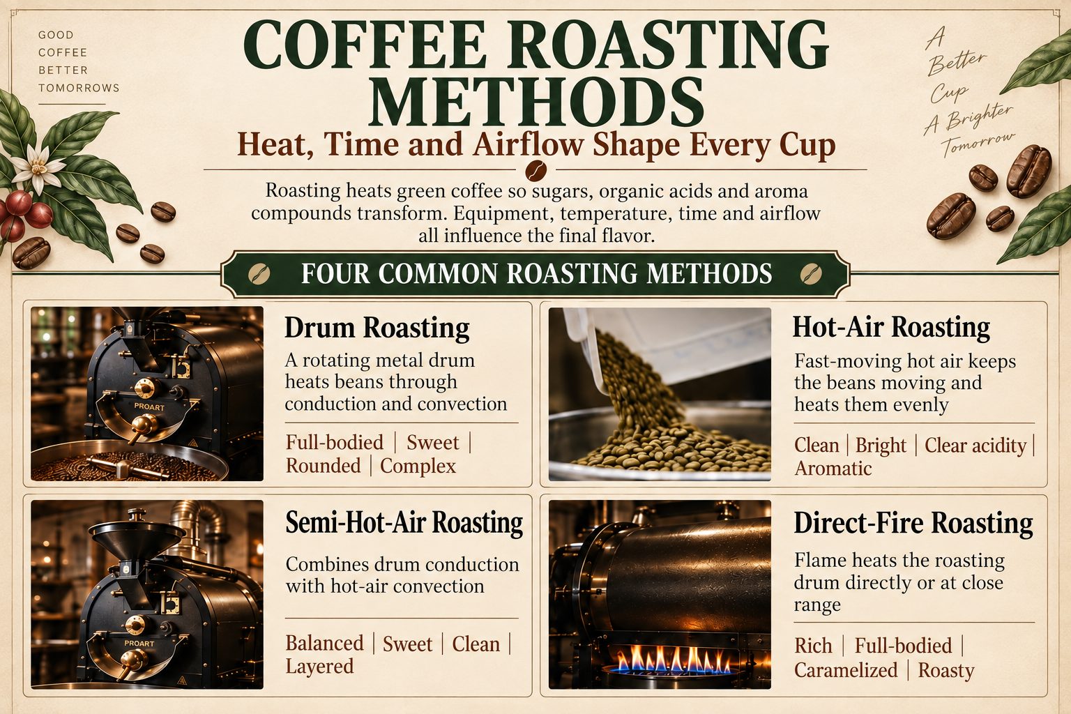 咖啡知識 Coffee roasting methods: drum, hot-air, semi-hot-air, and direct-fire roasting